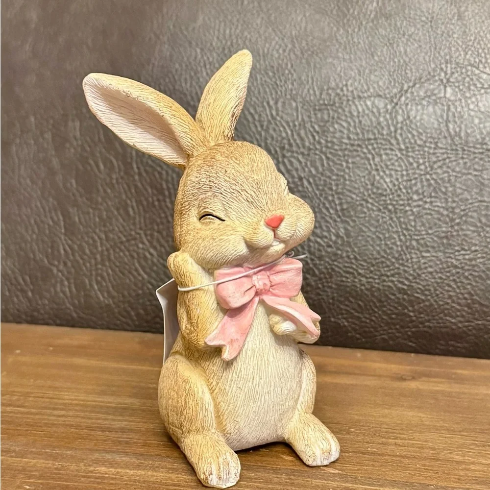 Adorable Tan and Pink Bunny Figurine